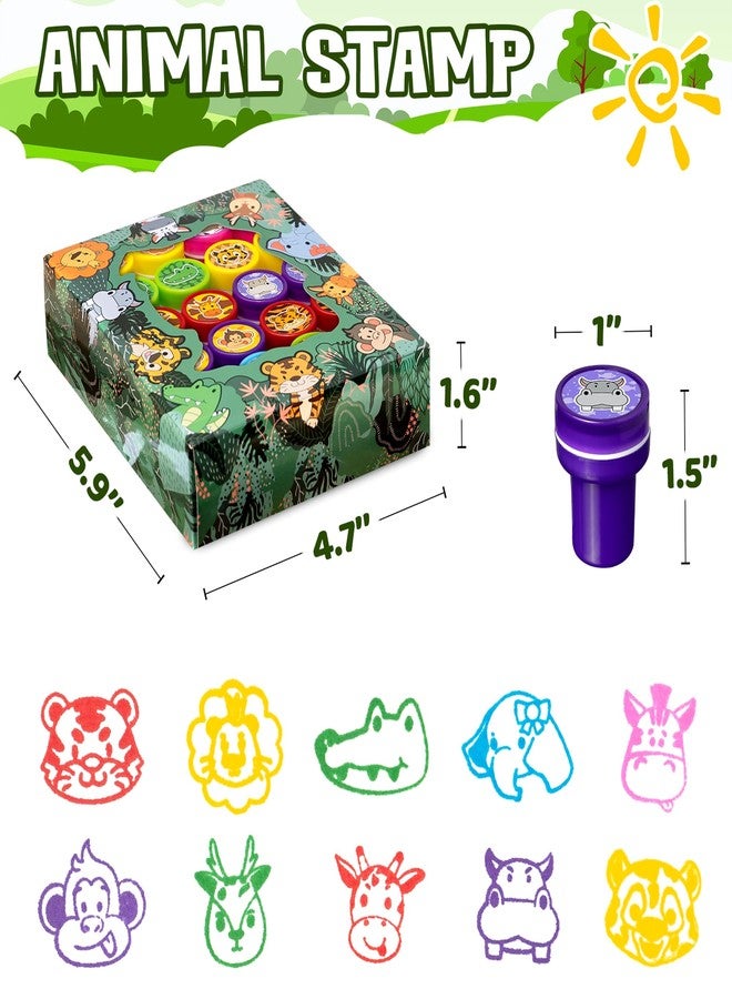 DMIGHT Jungle Safari Party Favors 20 PCS Wild Animals Stamps for Kids Birthday Gifts, Zoo Animal Stamps for Kids, Self Inking Stamps - Image 2